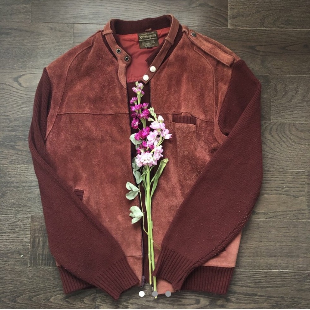 Rusty Vintage Leather Knit Bomber Jacket